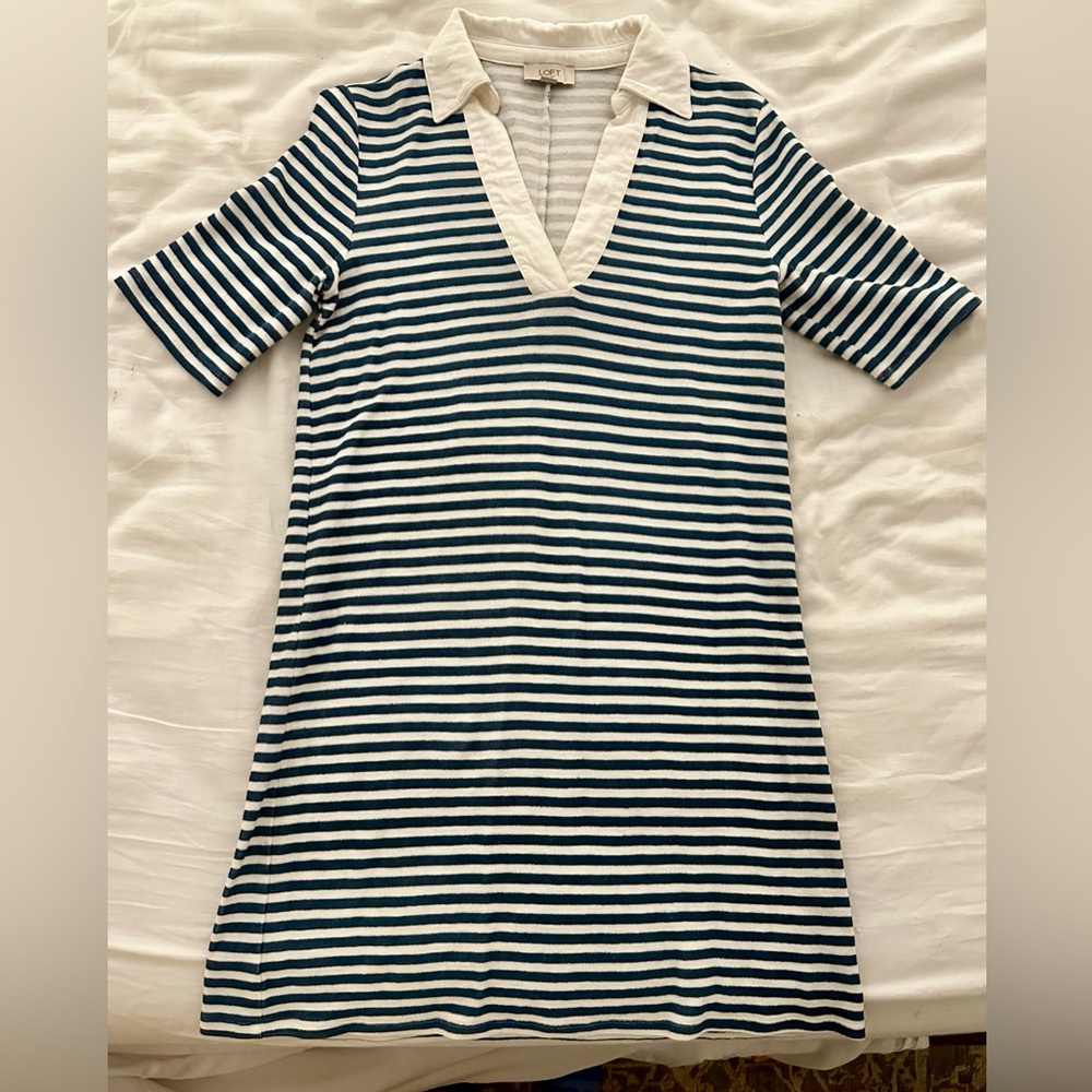 LOFT Navy and White Collared Dress